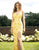 Primavera Couture - 3259 Stylistic Floral Beaded High Slit Gown In Yellow