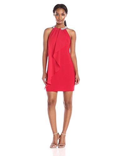 Adrianna Papell - 191915340 Halter Embellished Chiffon Cocktail Dress in Red