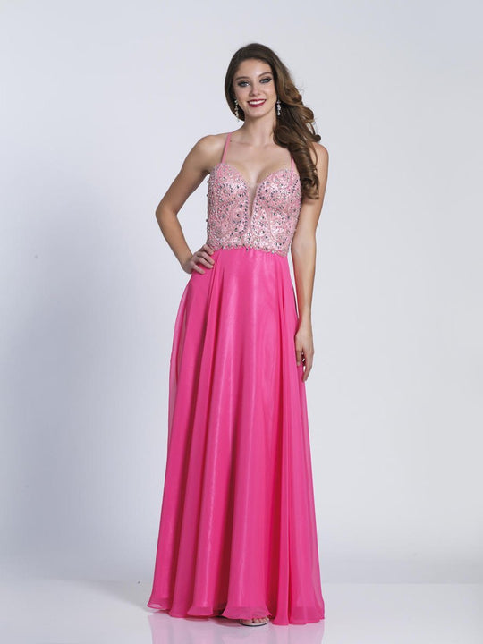 Dave & Johnny - 3265 Embellished Plunging Sweetheart A-line Dress in Pink
