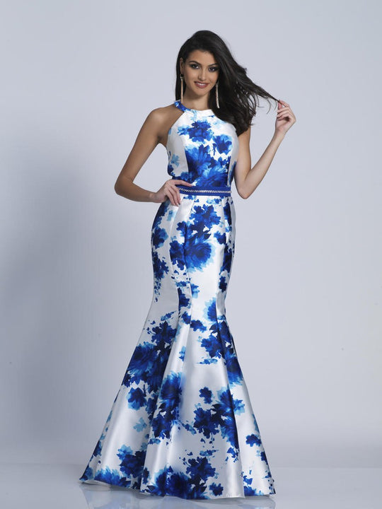 Dave & Johnny - 3268 Floral Printed Halter Mermaid Dress in Print and Floral