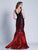 Dave & Johnny - 3271 Floral Printed V-neck Trumpet Dress in Print and Black