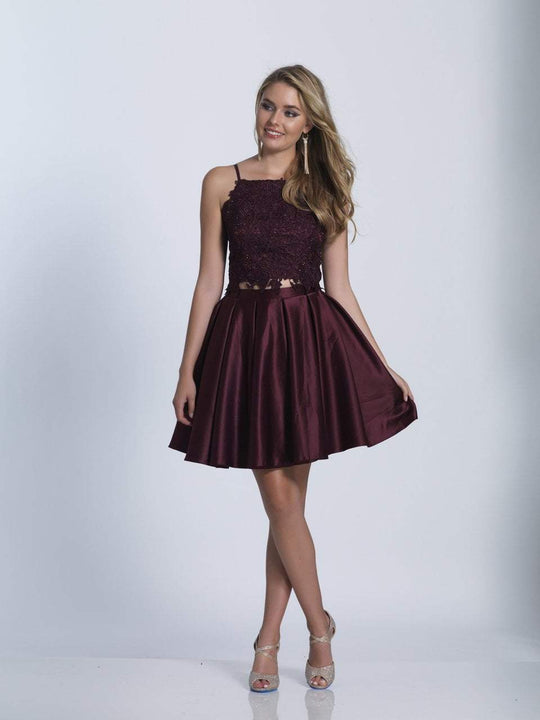 Dave & Johnny - 3279 Two-Piece Jeweled Lace A-Line Dress in Red