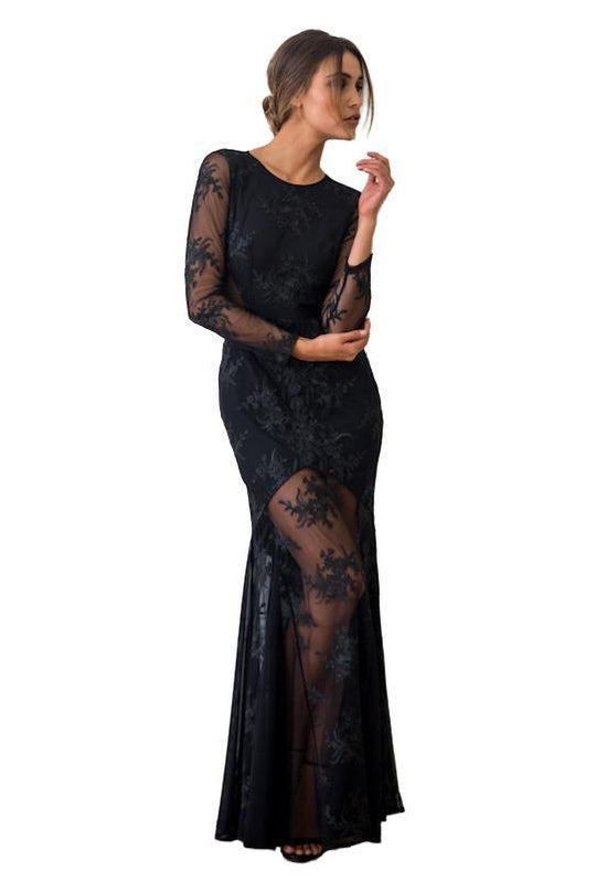 Donna Mizani - Embroidered Mermaid Gown in Black