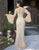 Primavera Couture - Embellished Long Bell Sleeve Bateau Dress 3284 - 1 pc Beige In Size 12 Available