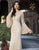 Primavera Couture - 3284 Embellished Long Bell Sleeve Bateau Dress In Neutral