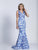 Dave & Johnny - 3288 Printed V-neck Mermaid Dress in Print and Blue