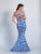 Dave & Johnny - 3288 Printed V-neck Mermaid Dress in Print and Blue