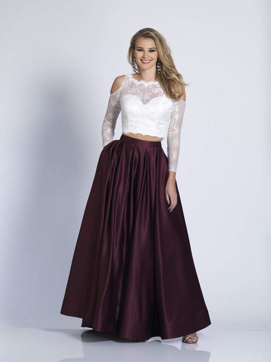 Dave & Johnny - 3291 Two-Piece Long Sleeve Lace A-Line Gown in Red and White