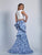 Dave & Johnny - 3292 Two Piece Lace and Printed Mermaid Dress in White and Blue
