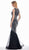 Ashley Lauren - 1444 Bedazzled Jewel Neck Tulle Mermaid Dress In Silver and Black