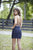 Primavera Couture - 3304 Foliage Beaded Lace Up Short Dress In Blue