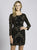 Lara Dresses - 33136 Long Sleeve Embellished Short Dress in Black and Multi-Color