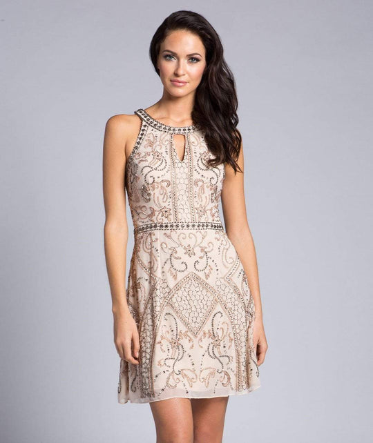 Lara Dresses - 33156 Embellished Halter A-line Dress In Neutral