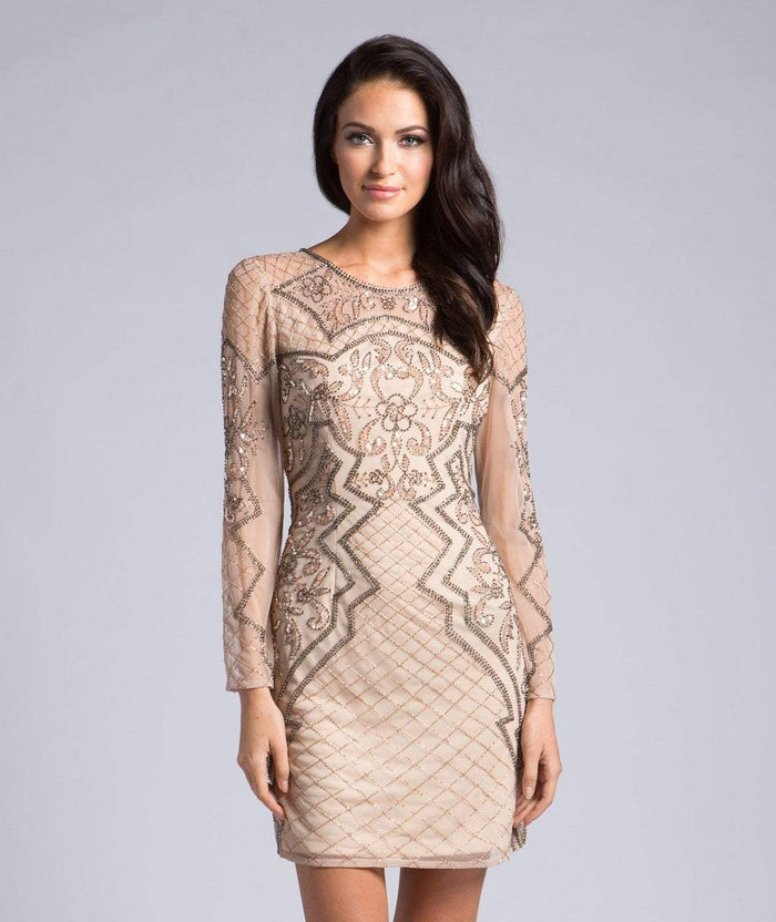 33169 Embellished Long Sleeve Sheath Dress