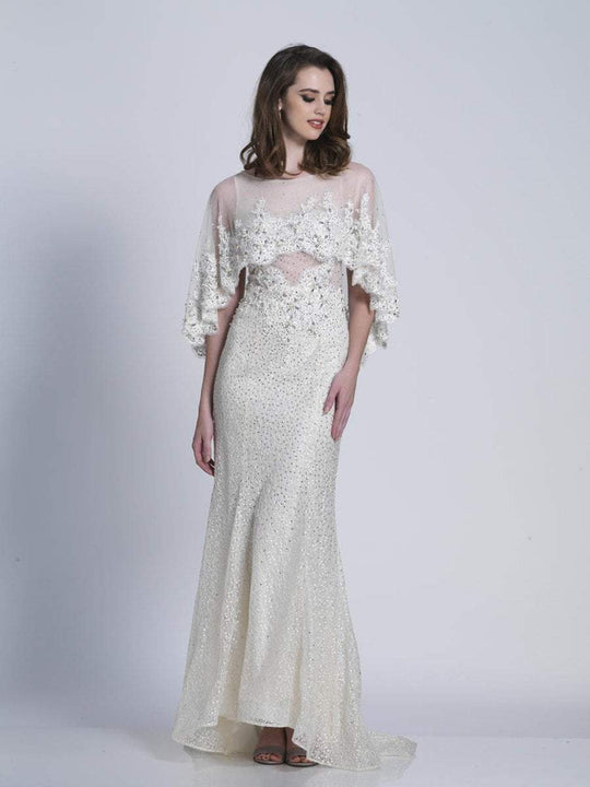 Dave & Johnny - 3318 Bedazzled Bateau Sheath Dress in White