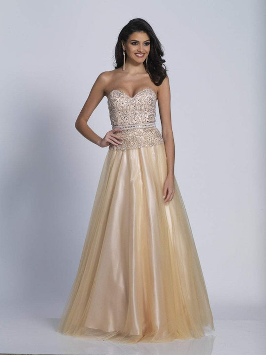 Dave & Johnny - 3321 Ornate Strapless Peplum Detail Gown in Neutral