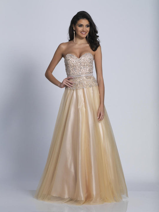 Dave & Johnny - 3321W Bedazzled Sweetheart A-line Dress in Neutral