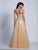 Dave & Johnny - 3321 Ornate Strapless Peplum Detail Gown in Neutral