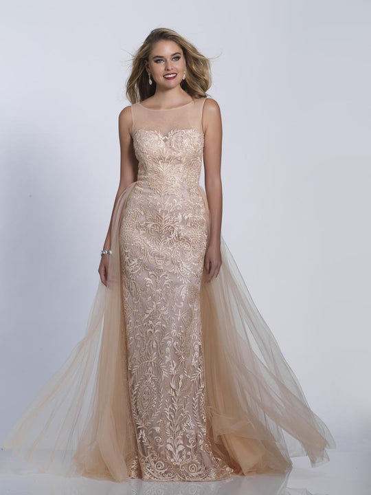 Dave & Johnny - 3326 Embellished Sheer Bateau Sheath/A-line Dress in Pink