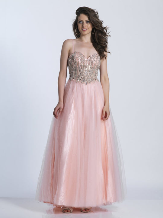 Dave & Johnny - 3328 Crystal Ornamented Bodice A-Line Gown in Pink
