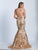 Dave & Johnny - 3333 Floral Sequined Illusion Trumpet Gown in Gold
