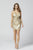 Primavera Couture - 3340 Bedazzled Deep V-neck Sheath Dress In Neutral and Gold