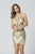 Primavera Couture - 3340 Bedazzled Deep V-neck Sheath Dress In Neutral and Gold