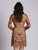 Lara Dresses - 33414 Beaded Long Sleeve A-Line Dress In Neutral and Red