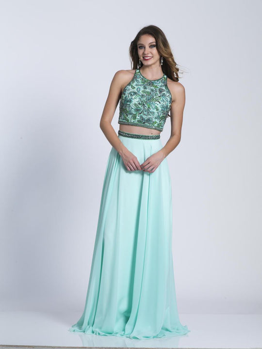 Dave & Johnny - 3341 Bedazzled Two Piece A-line Dress in Green