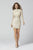 Primavera Couture - 3341 Long Sleeve Beaded High Neck Dress In Neutral and Silver