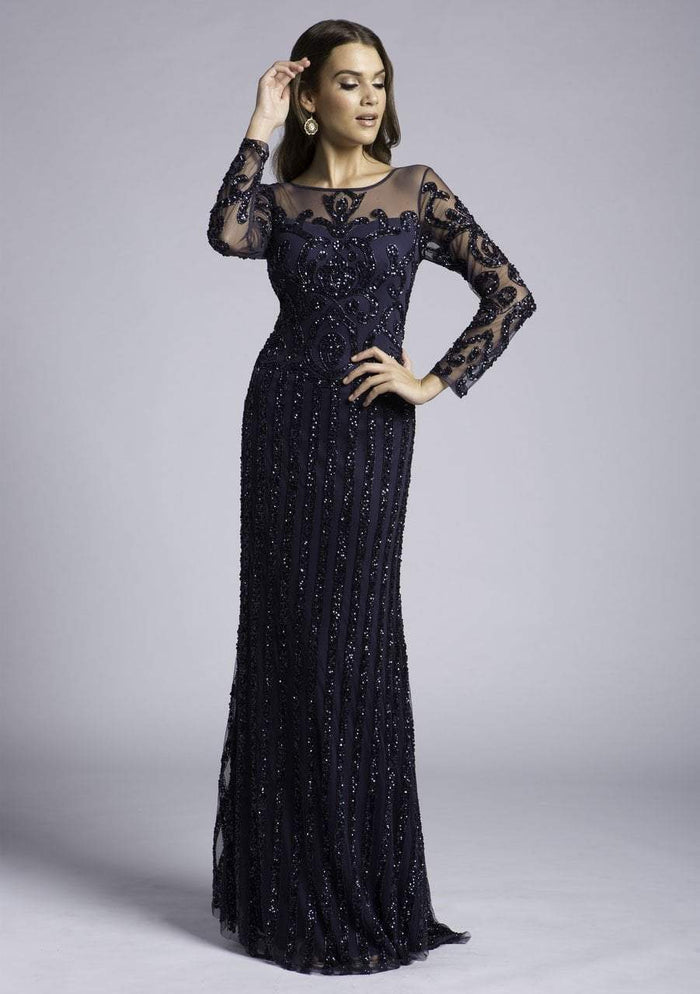 33433 Sequined Illusion Bateau Sheath Dress