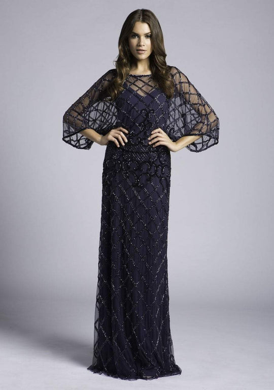 Lara Dresses - 33434 Sequined Illusion Bateau Dolman Sleeve Dress In Blue
