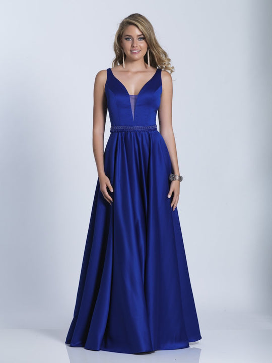 Dave & Johnny - 3346 Sleek Plunging V-Neck Sleeveless Gown in Blue