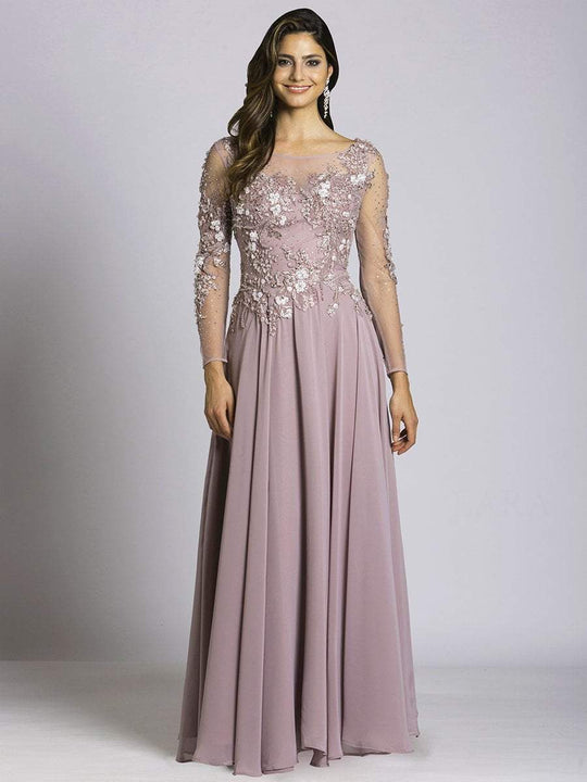 Lara Dresses - 33494 Floral Embroidered Evening Gown In Pink and Purple
