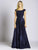 Lara Dresses - 33495 Beaded Scoop Neck and Cap Sleeves Evening Gown In Blue