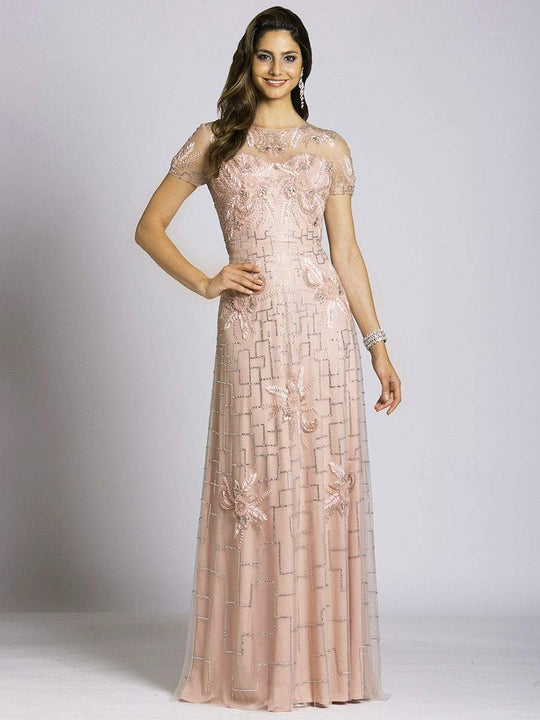 Lara Dresses - 33499 Beaded Floral Applique Evening Gown In Blush