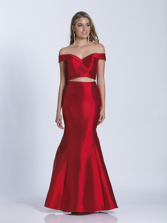 Dave & Johnny - 3349 Two Piece Off-Shoulder Mermaid Dress in Red