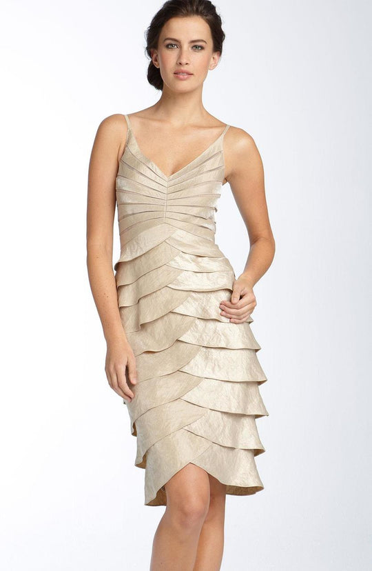 Adrianna Papell - Ruched V Neck Cocktail Dress 81912010 in Neutral