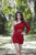 Primavera Couture - 3350 Asymmetrical Sheer Midriff Beaded Dress In Red