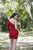 Primavera Couture - 3350 Asymmetrical Sheer Midriff Beaded Dress In Red