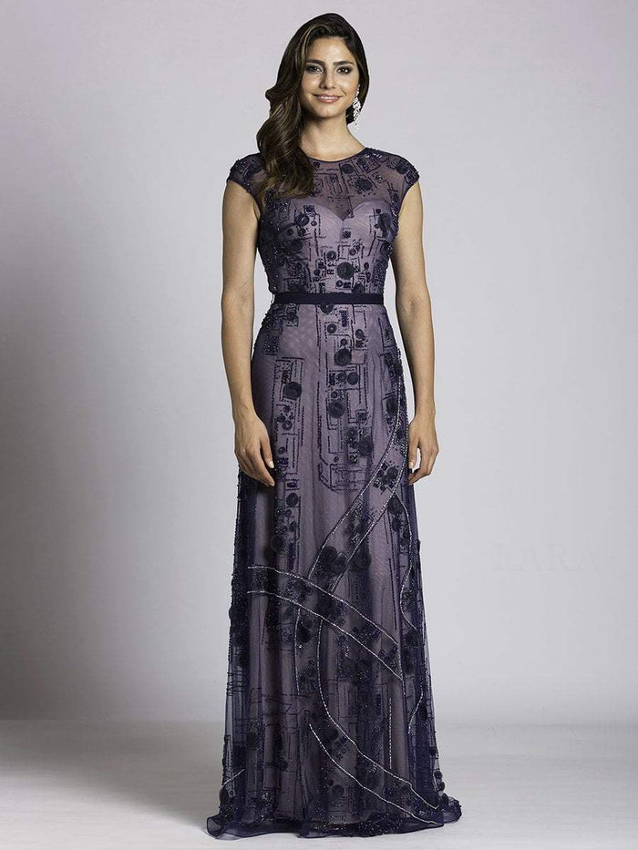 Lara Dresses - 33525 Embellished Illusion Jewel A-line Dress In Navy