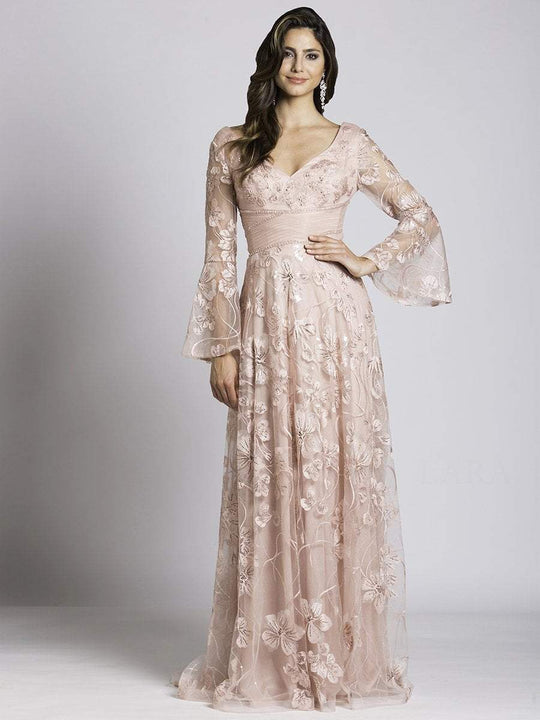 Lara Dresses - 33526 Lace V-neck A-line Dress  In Pink