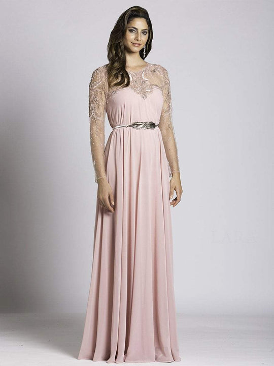 Lara Dresses - 33529 Embellished Illusion Jewel A-line Dress In Blush