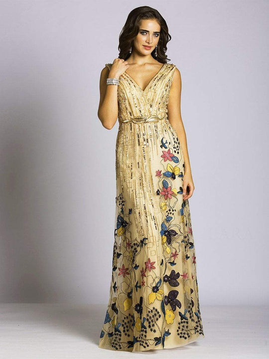 Lara Dresses - 33530 Floral V-neck A-line Dress  In Neutral and Multi-Color