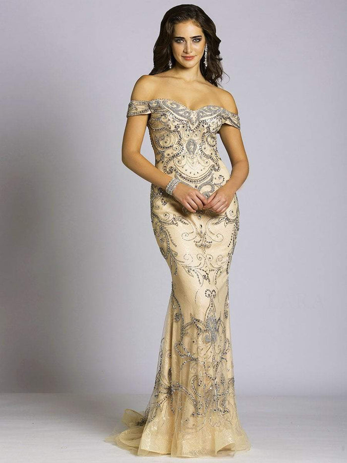 Lara Dresses - 33533 Embellished Sheath Dress In Neutral