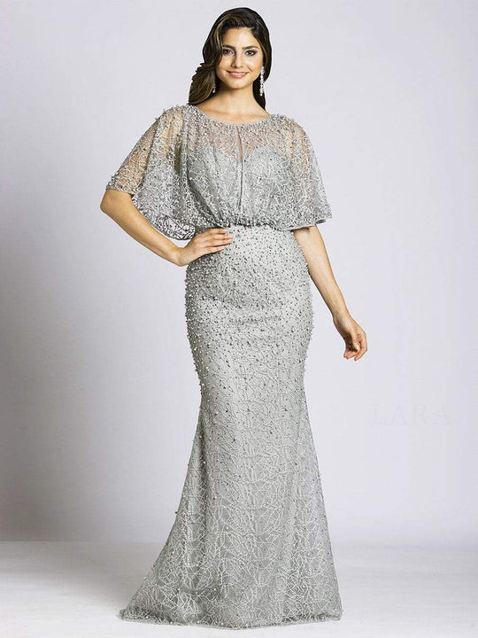 Lara Dresses - 33535 Embellished Illusion Bateau Trumpet Dress In Silver