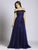Lara Dresses - 33537 Embellished Off-Shoulder A-line Dress in Dark Blue