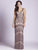 Lara Dresses - 33551 V-Neck Beaded Sheath Evening Gown in Neutral