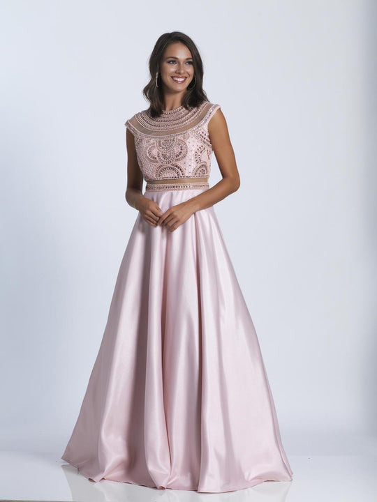 Dave & Johnny - 3356 Embellished Jewel A-line Dress in Pink
