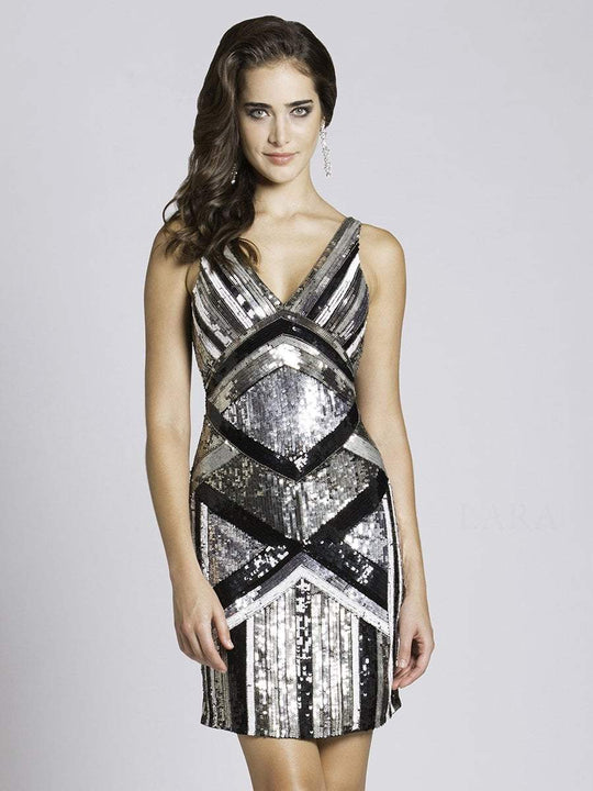 Lara Dresses - 33579 Sleeveless Sequined Fitted Short Dress In Black and Multi-Color